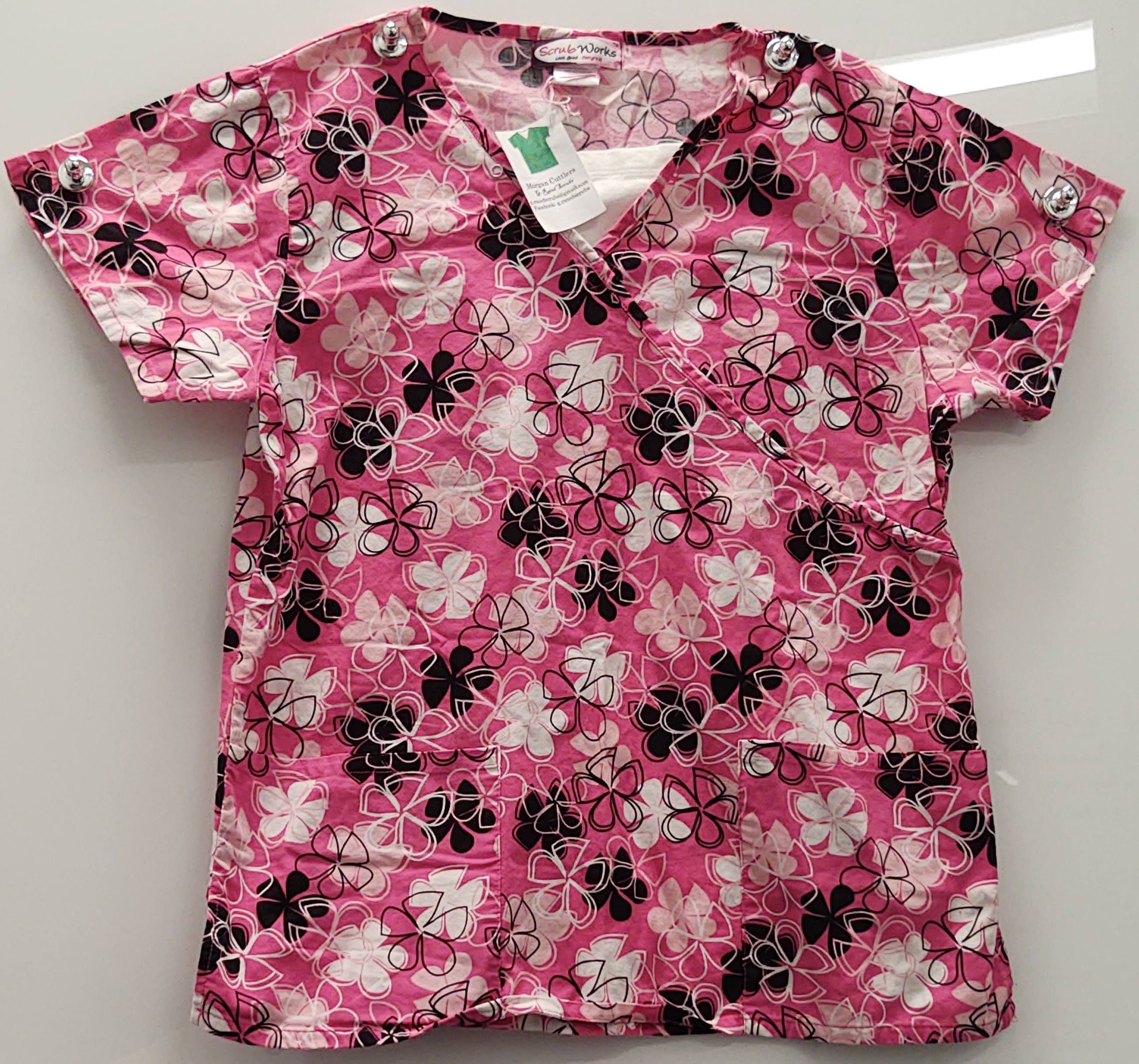 Pink Flower Print Scrub Top